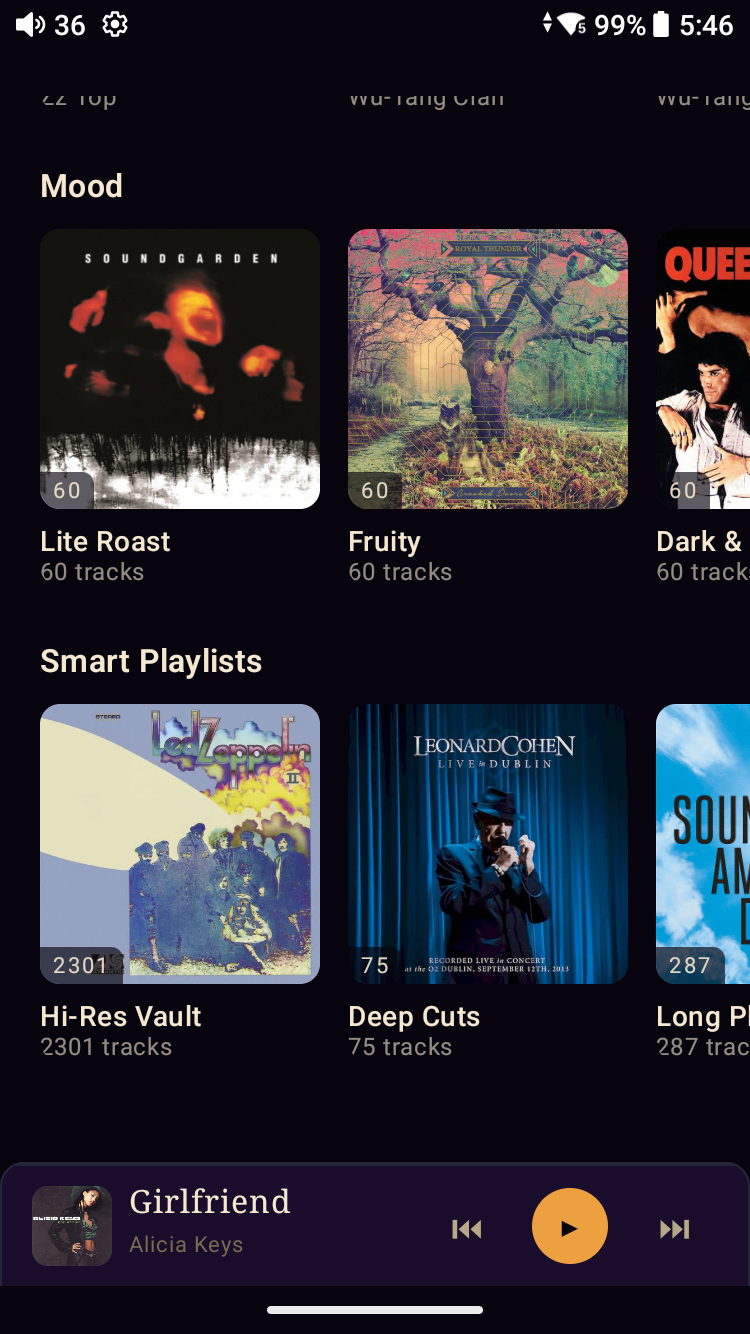 Meringo home — Mood and Smart Playlists generated from AcoustID fingerprinting and MusicBrainz metadata